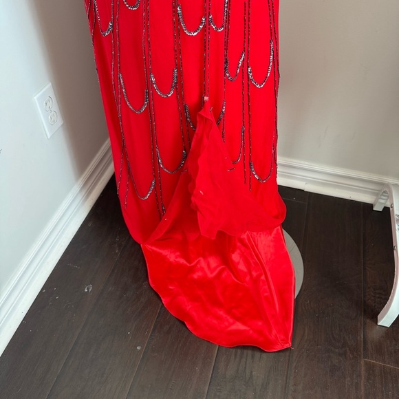Vintage Red Beaded Gown Art Deco Revival Halter Dress | Old Hollywood Glamour 4 - Picture 10 of 12